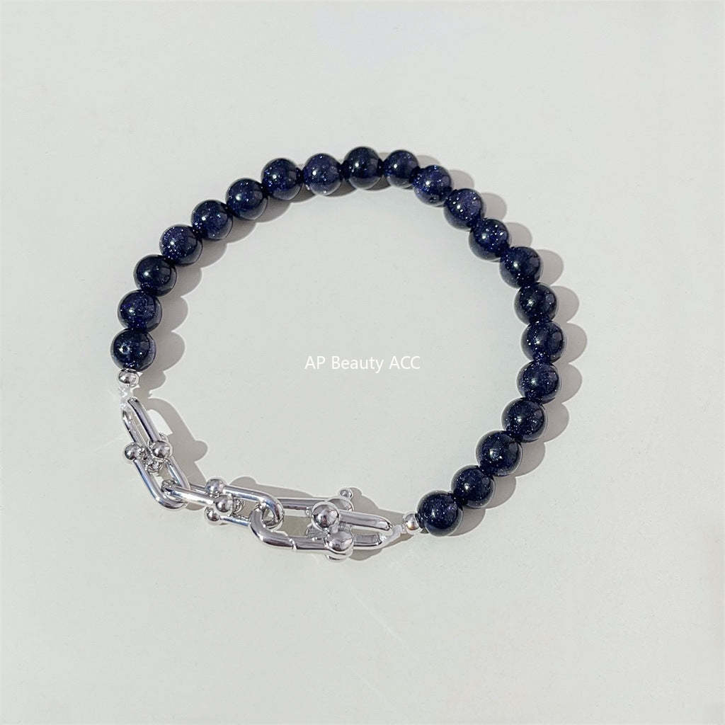 C관 - 천연석 블루 샌드스톤 고급스러운 핸드메이드 간결한 패셔너블한 팔찌 [3463-3465] 24.04-2