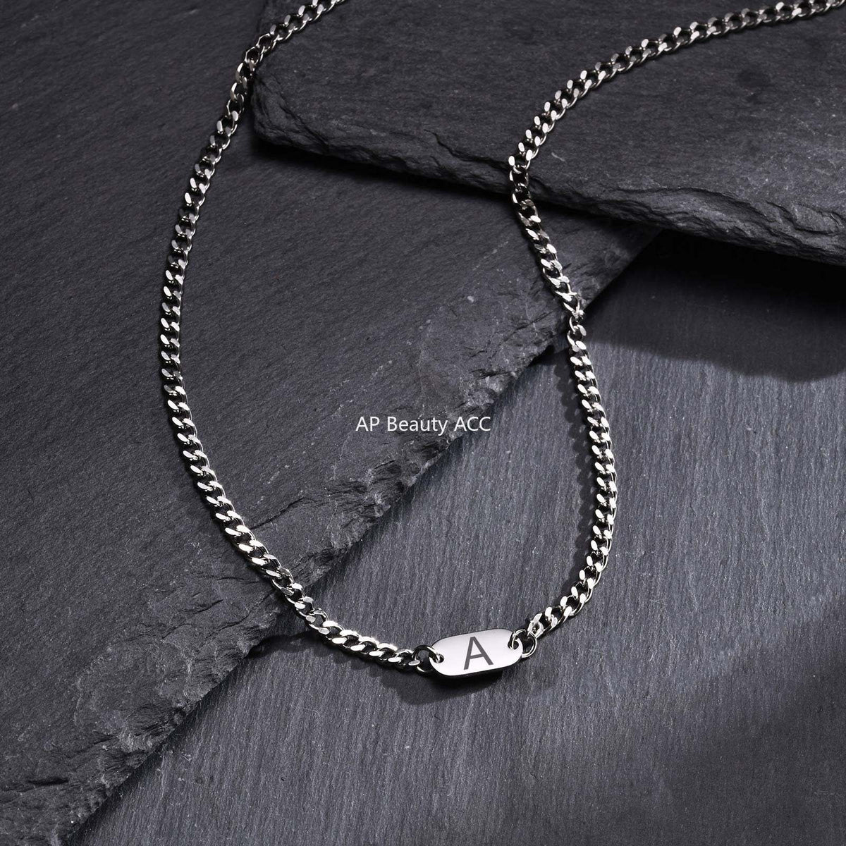 G관 - 무광 체인 오벌 펜던트 알파벳 스테인리스 목걸이 [NC-1898S] 25.11-3
