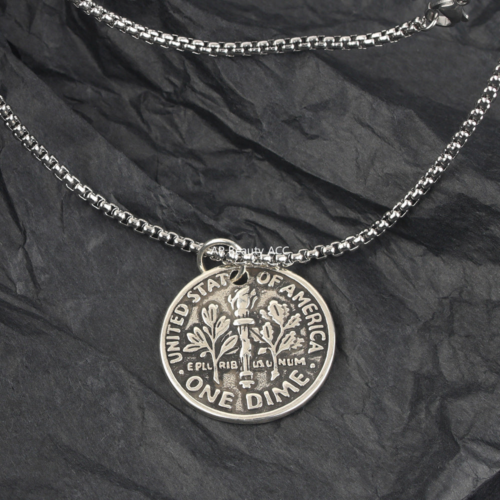 G관 - 빈티지 실버색 조커 스마일 원형 펜던트 목걸이 [X1203] 25.10-2