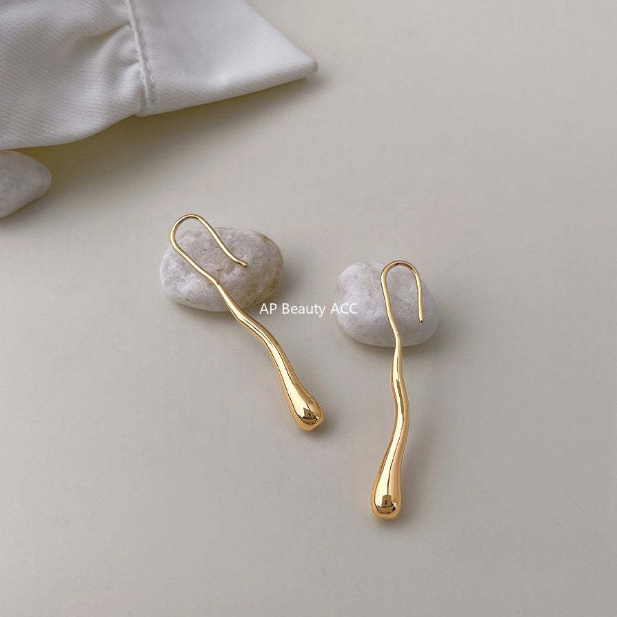 C관 - 14K 도금 불규칙 물방울 디자인 후크 귀걸이 [6919] 25.10-4