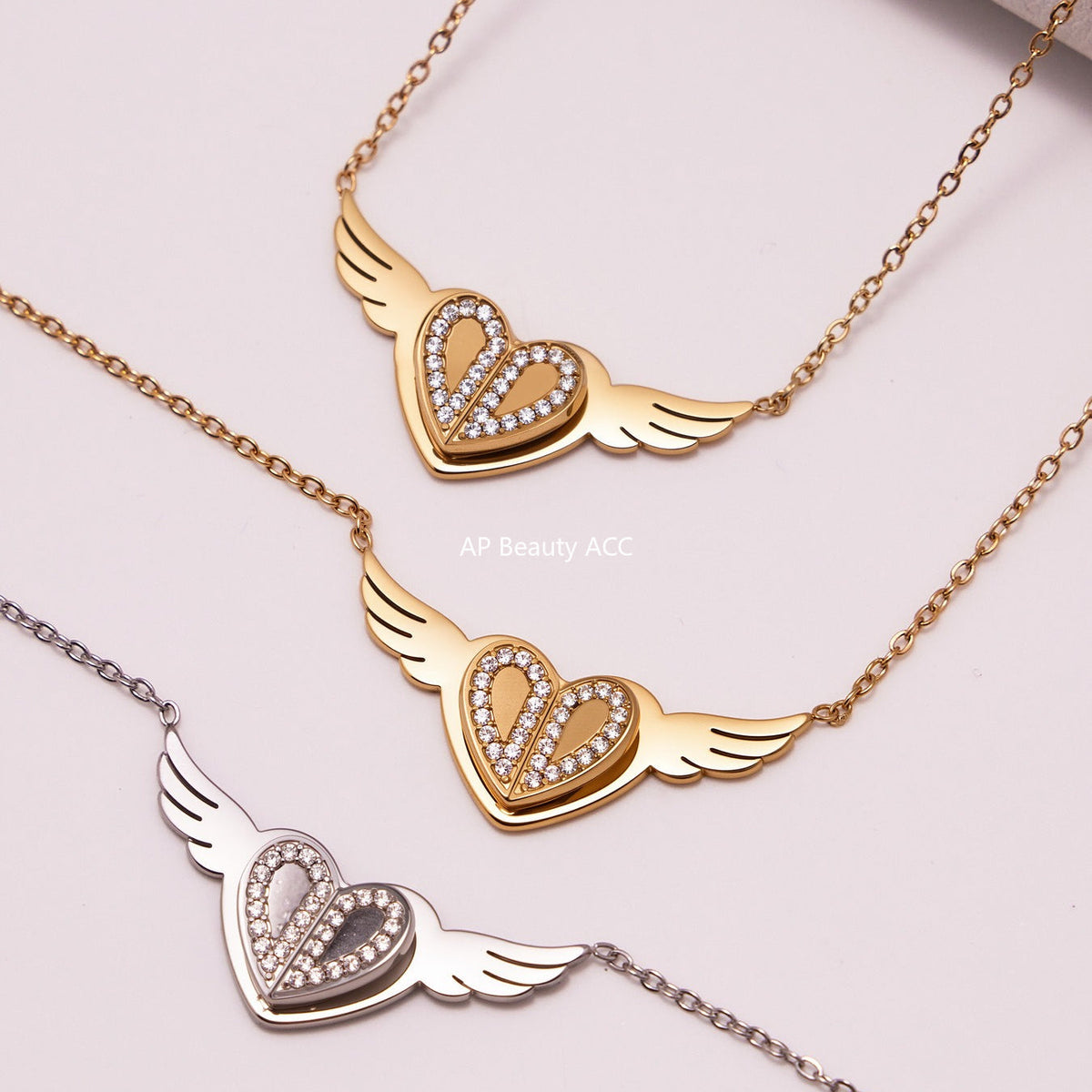 D관 - 스테인리스 스틸 큐빅 하트 엔젤 윙 펜던트 목걸이 [P1654] 25.10-3