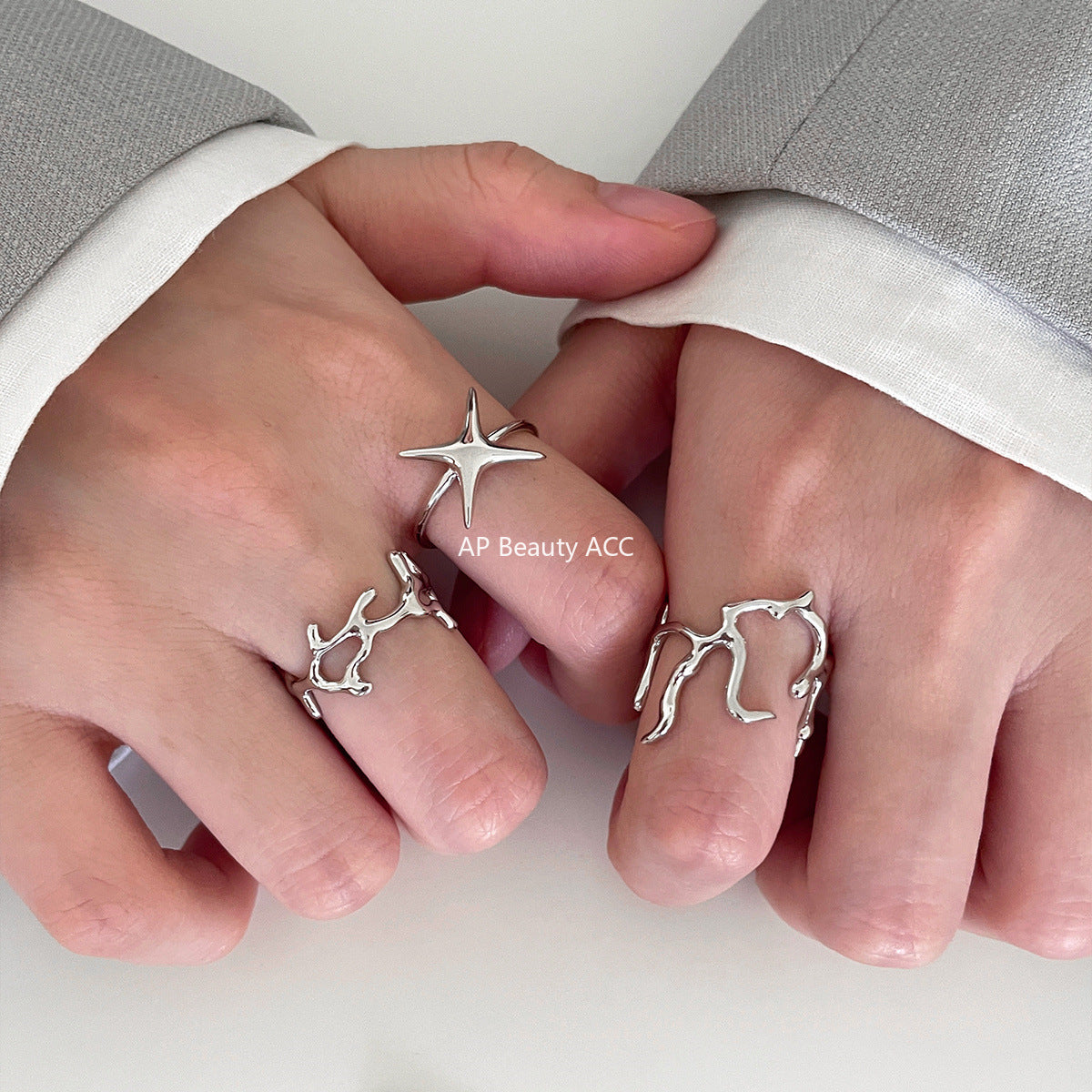 A관 - 925 실버 불규칙 나뭇가지 별 디자인 반지 [JZ-0708] 25.10-3