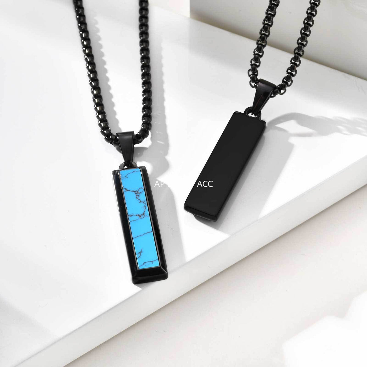 G관 - 스테인리스 오닉스 마노 터키석 펜던트 목걸이 [PN-2221] 25.11-1