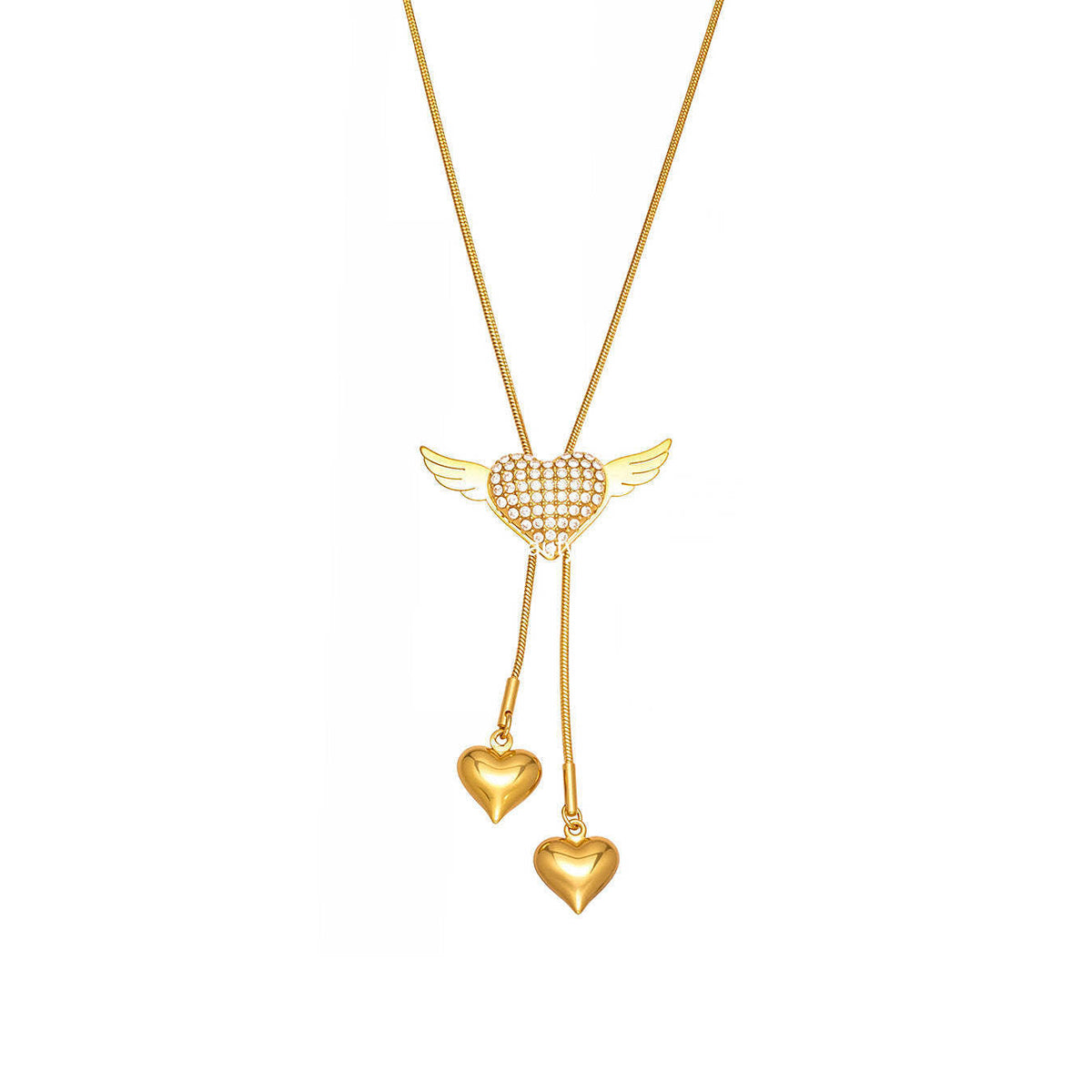 D관 - 큐빅 하트 날개 태슬 조절형 스테인리스 스틸 목걸이 [P1870] 25.11-3