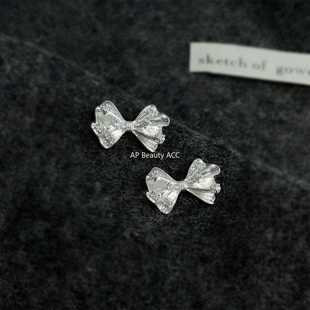 C관 - 925 은침 주름 리본 큐빅 귀걸이 [6948] 25.10-4
