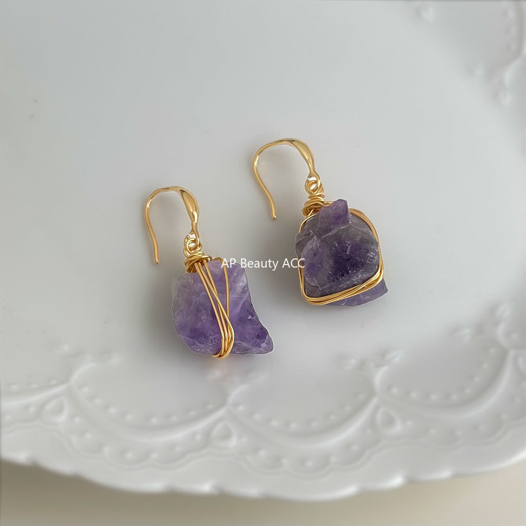 C관 - 핸드메이드 천연 자수정 후크형 귀걸이 [6892] 25.10-2