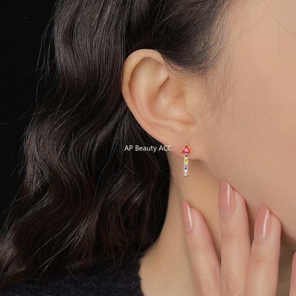 C관 - 14K 도금 컬러 스틱 큐빅 은침 귀걸이 [5694] 25.04-2