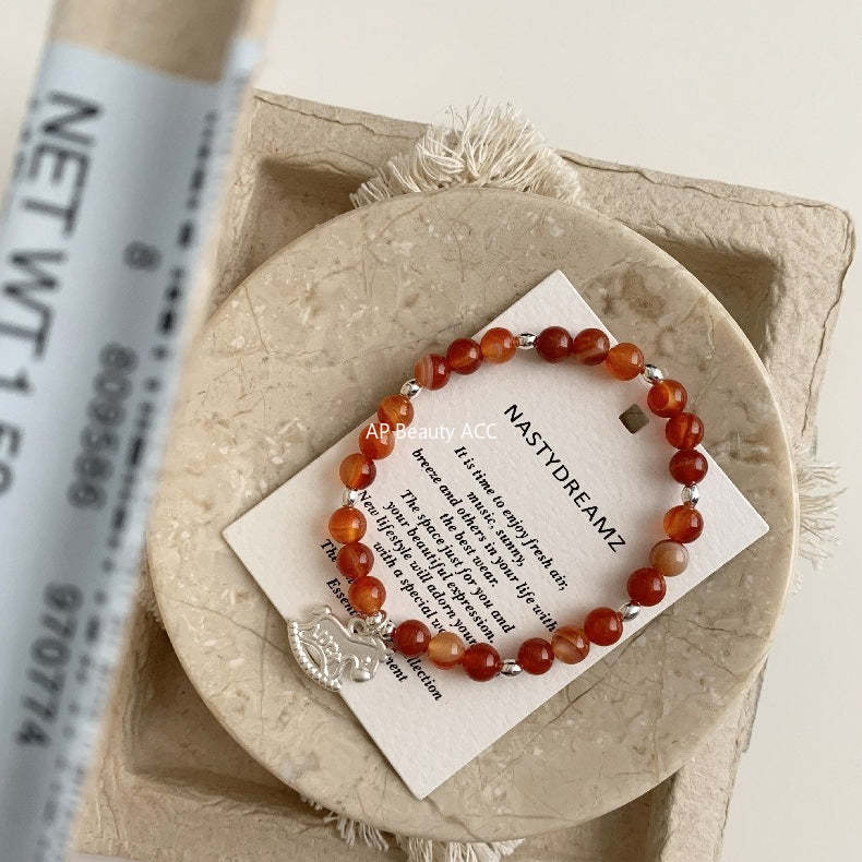 A관 - 925 실버 luck 말 홍마노 미니 비즈 팔찌 [1652] 25.12-3