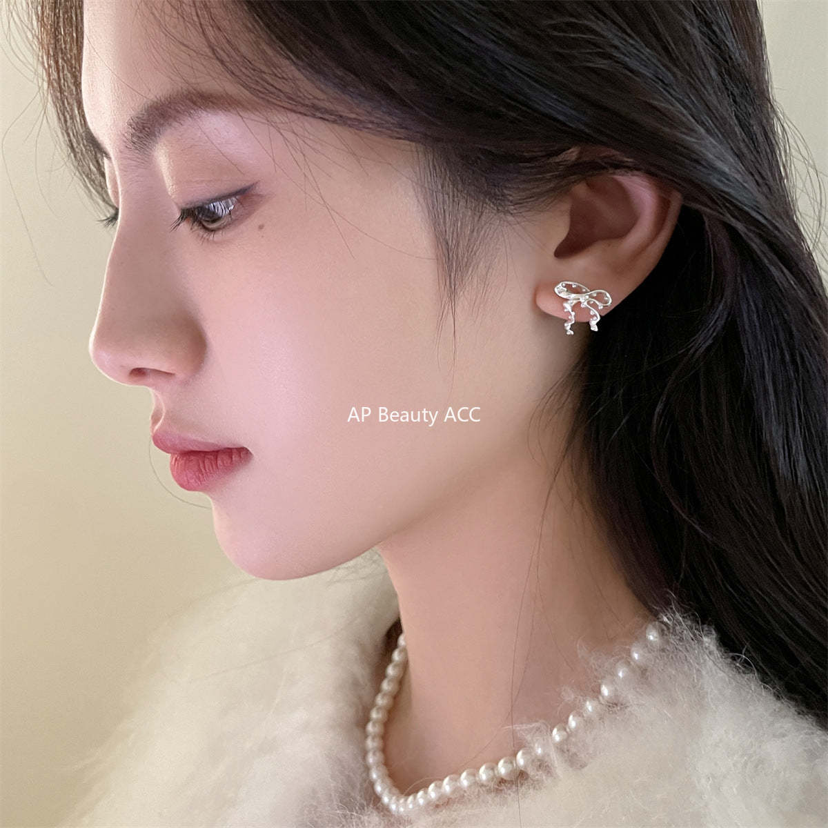 A관 - 925 은침 리본 진주 언밸런스 귀걸이 [EH-3501] 25.05-2