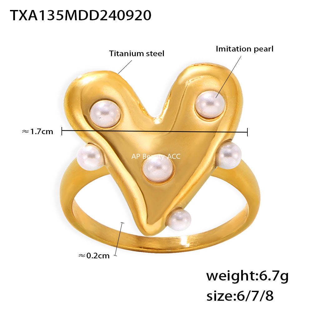 D관 - 하트 모양 모조 진주 스테인리스 스틸 PVD 도금 주얼리 목걸이 팔찌 반지 [TXP135-TXE135-TXF135-TXA135] 24.09-4