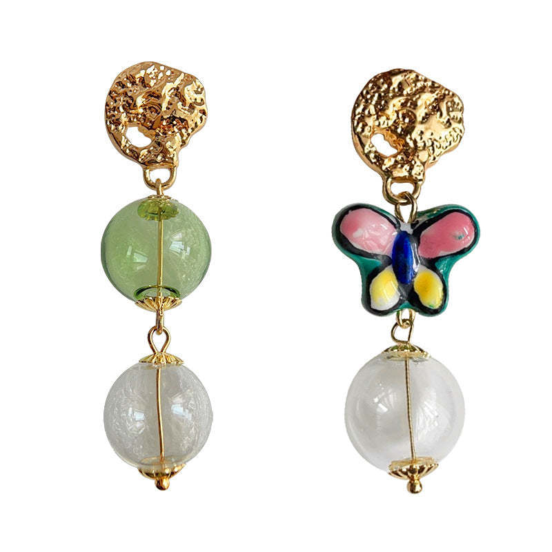 C관 - 원조 디자인 예술적인 불규칙 유리 기포 세라믹 나비 14K 도금 귀걸이 [3832] 24.04-4