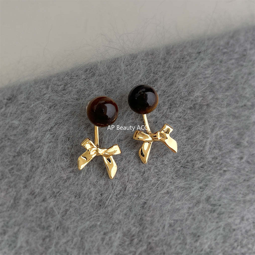 C관 - 천연석 호안석 리본 925 은침 귀걸이 [7210] 25.12-2