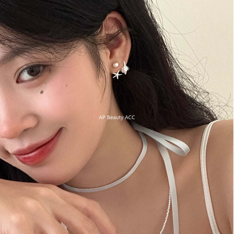 A관 - 진주 조개 불가사리 디자인 925 은침 귀걸이 [EH-3098.eb-SJ] 25.12-1