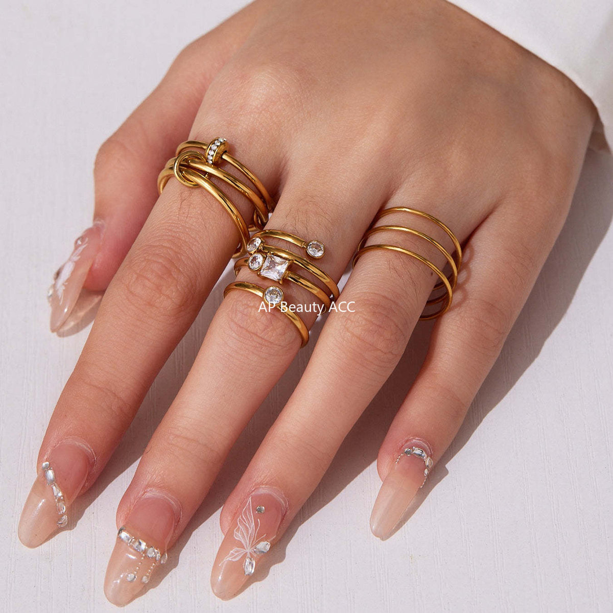 D관 - 큐빅 스테인리스 스틸 18K 골드 도금 반지 [A309-A312-A313] 25.09-4