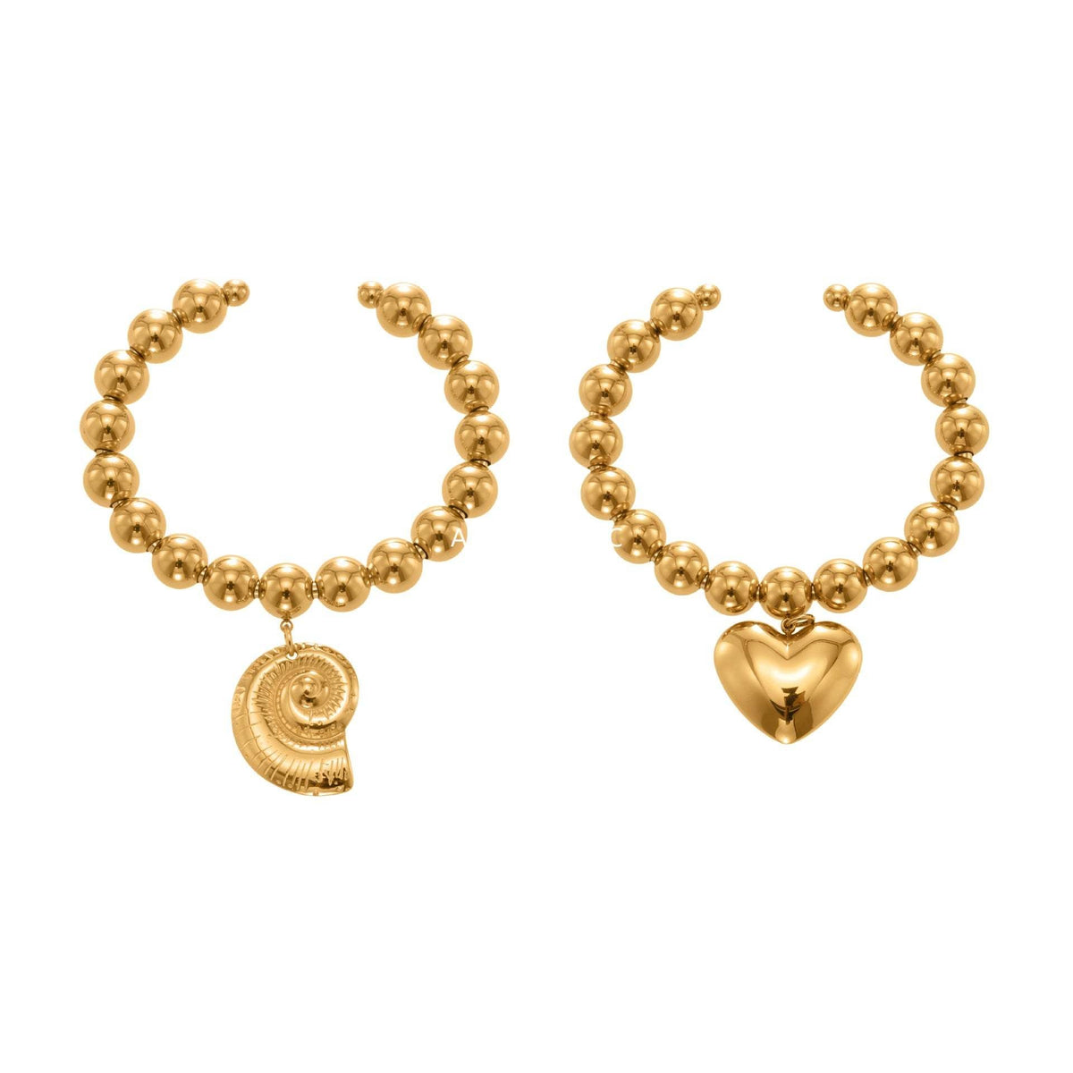 D관 - 스테인리스 18K 도금 대형 하트 펜던트 스틸볼 팔찌 [E701-E702] 25.10-5