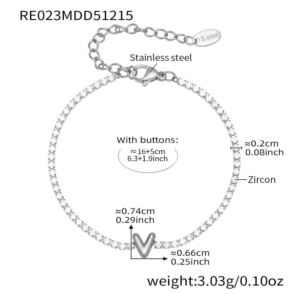 D관 - 스테인리스 스틸 18K 도금 알파벳 큐빅 팔찌 [RE023] 25.12-3