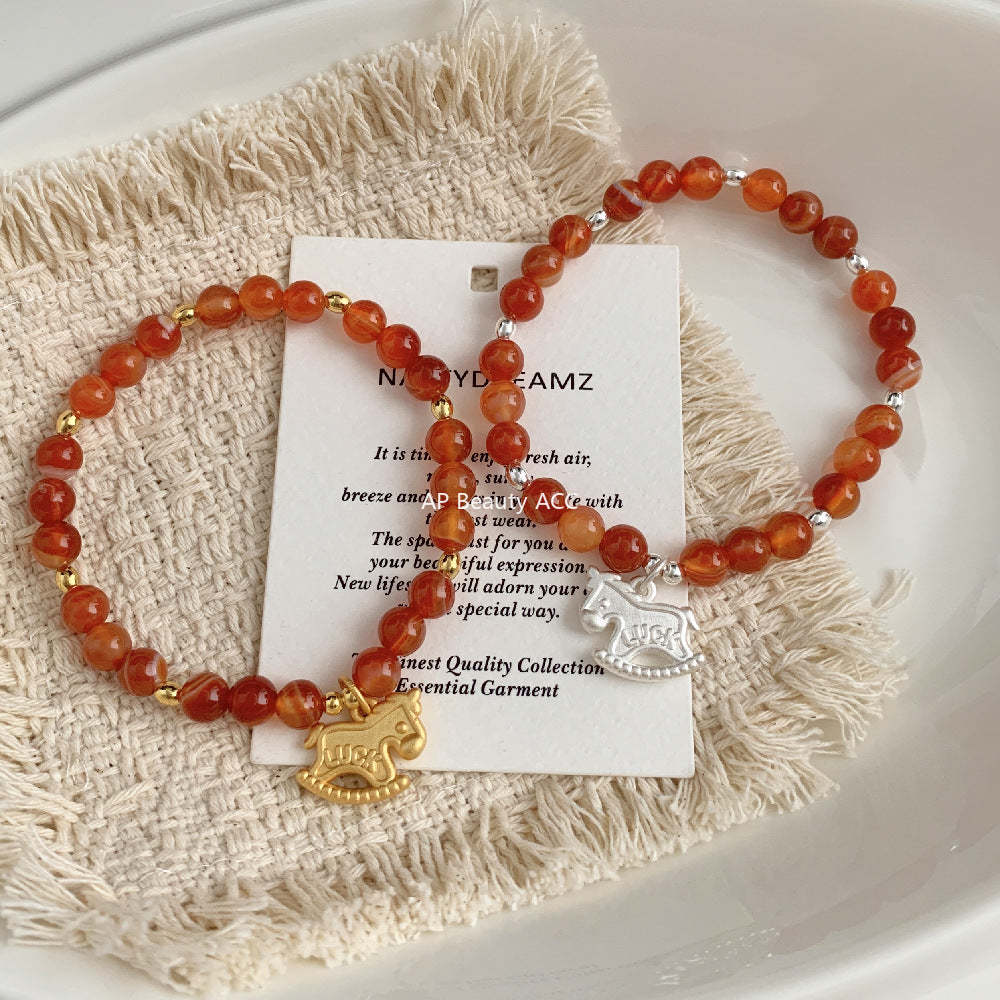 A관 - 925 실버 luck 말 홍마노 미니 비즈 팔찌 [1652] 25.12-3