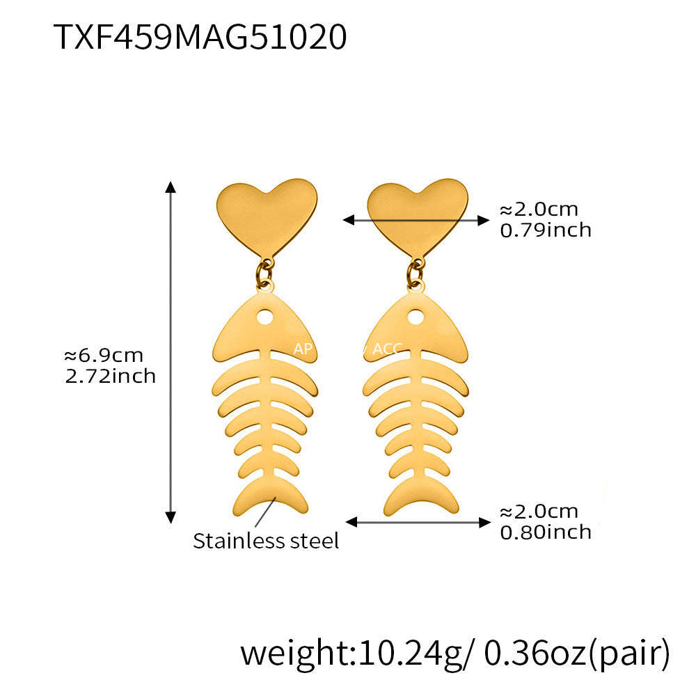 D관 - 스테인리스 18K 도금 물고기뼈 하트 디자인 목걸이 귀걸이 반지 [TXP459] 25.10-5