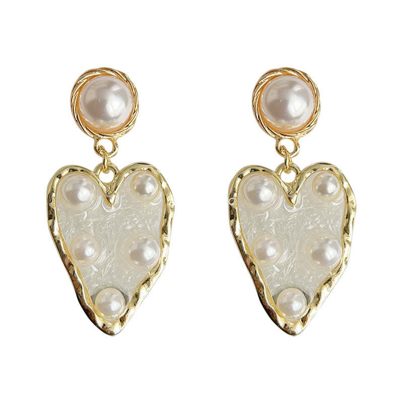 C관 - 예술적인 감성 사랑스러운 하트 14K 도금 진주 귀걸이 [3730] 24.04-1
