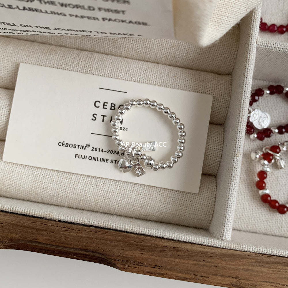 A관 - 플라워 잎사귀 복주머니 말 사과 미니 펜던트 925실버 반지 [RB] 25.11-4