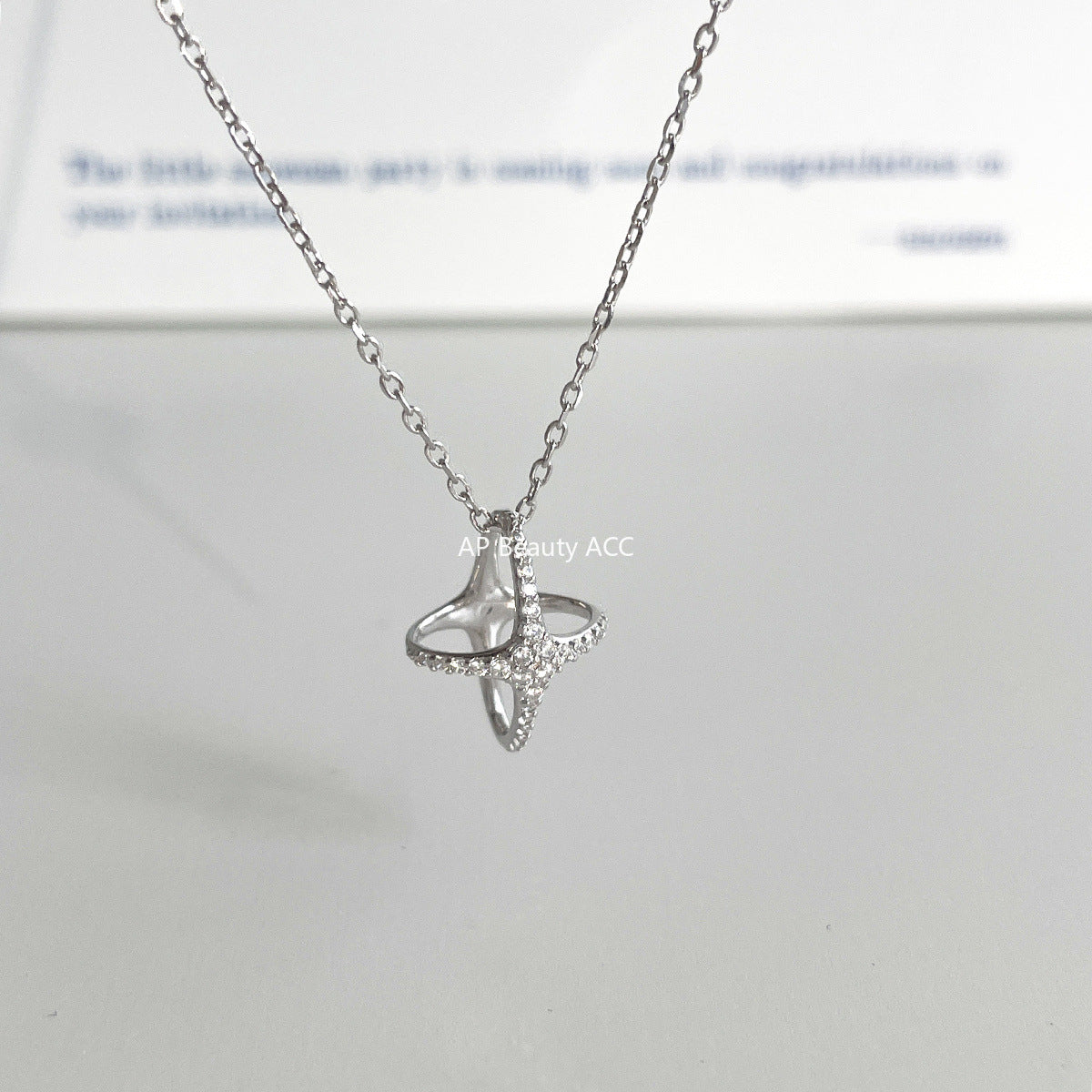 A관 - 925 실버 이중 원 별 큐빅 펜던트 목걸이 [XL-1216] 25.10-1