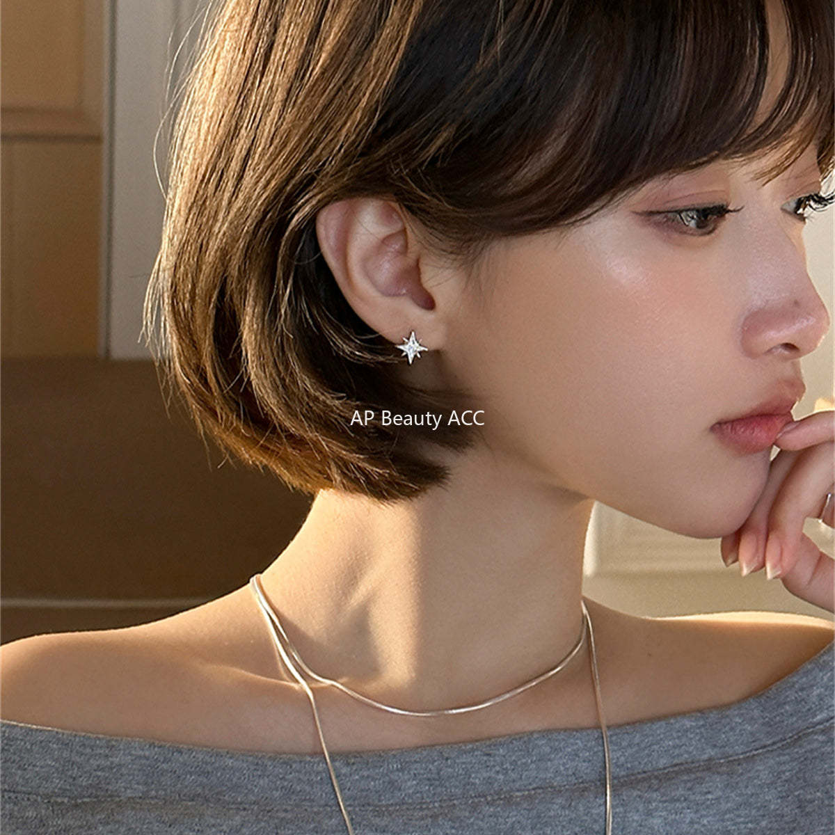 A관 - 925 은침 팔각별 큐빅 귀걸이 [EH-3998] 25.08-4