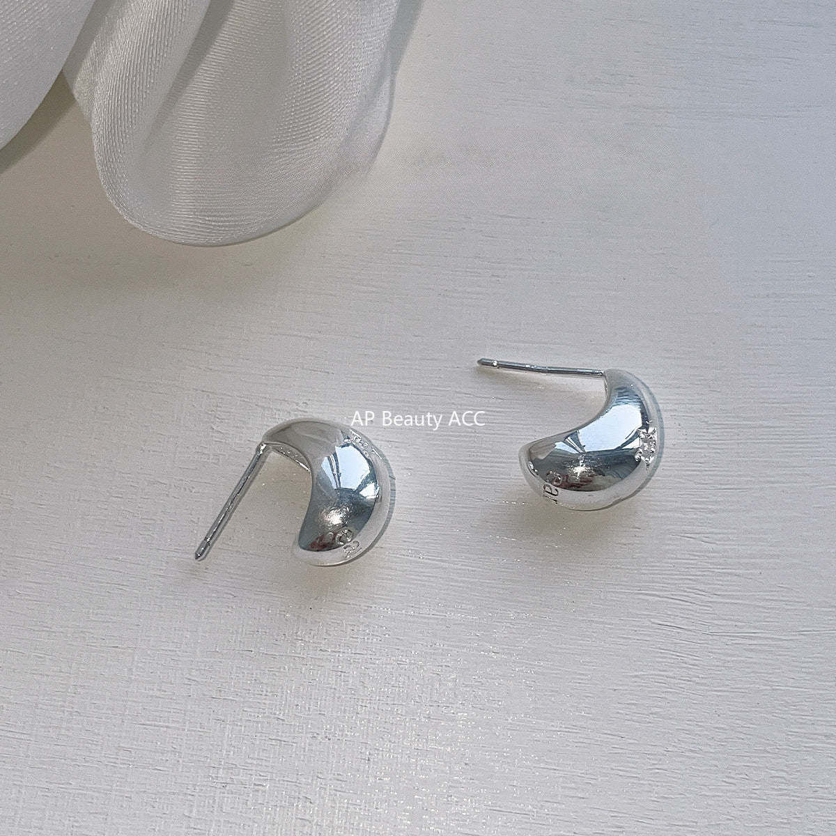A관 - 물방울 디자인 큐빅 은침 귀걸이 [EH-3570] 25.04-4