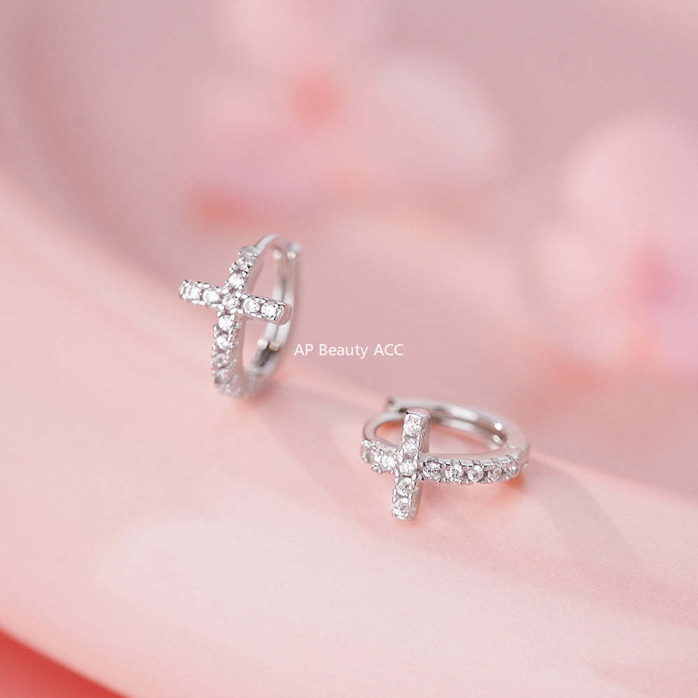 B관 - 999 실버 크로스 십자가 후프 귀걸이 [YC7384E_1] 25.11-4