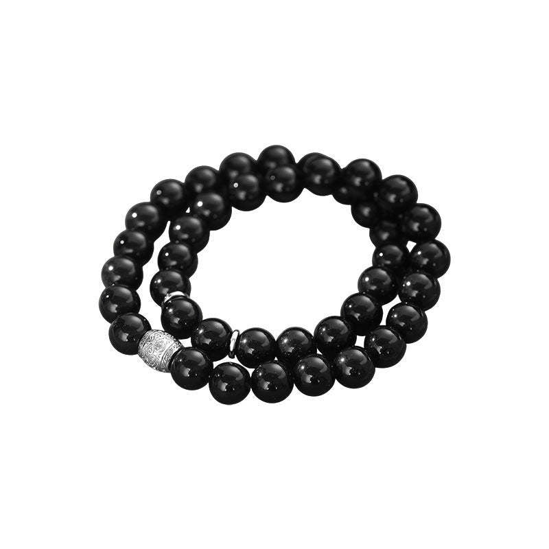 B관 - 999 실버 흑요석 비즈 우레탄줄 팔찌 [YC5148SL_1] 25.10-5