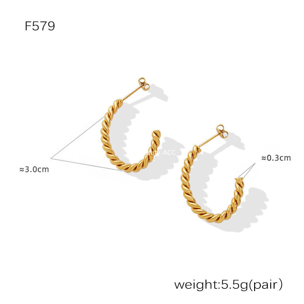 D관 - 스테인리스 스틸 18K 골드 도금 C형 심플 귀걸이 [F122] 24.12-4