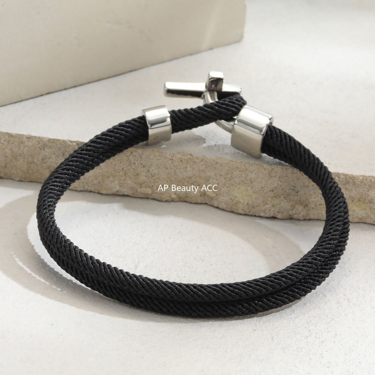 G관 - 블랙 스트랩 교차형 스테인리스 십자가 버클 팔찌 [BL-769] 25.11-1