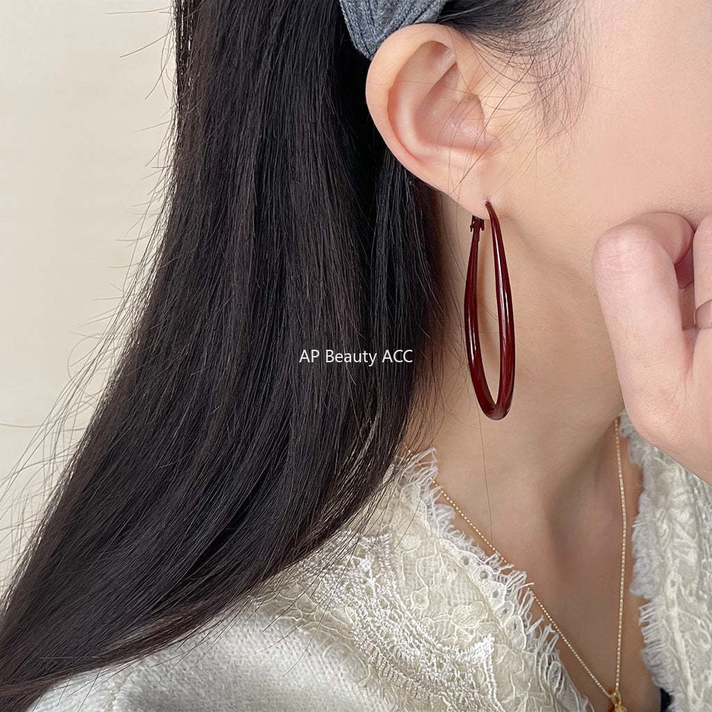 C관 - 와인 레드 워터드롭 코팅 은침 귀걸이 [5071-5072] 24.11-1