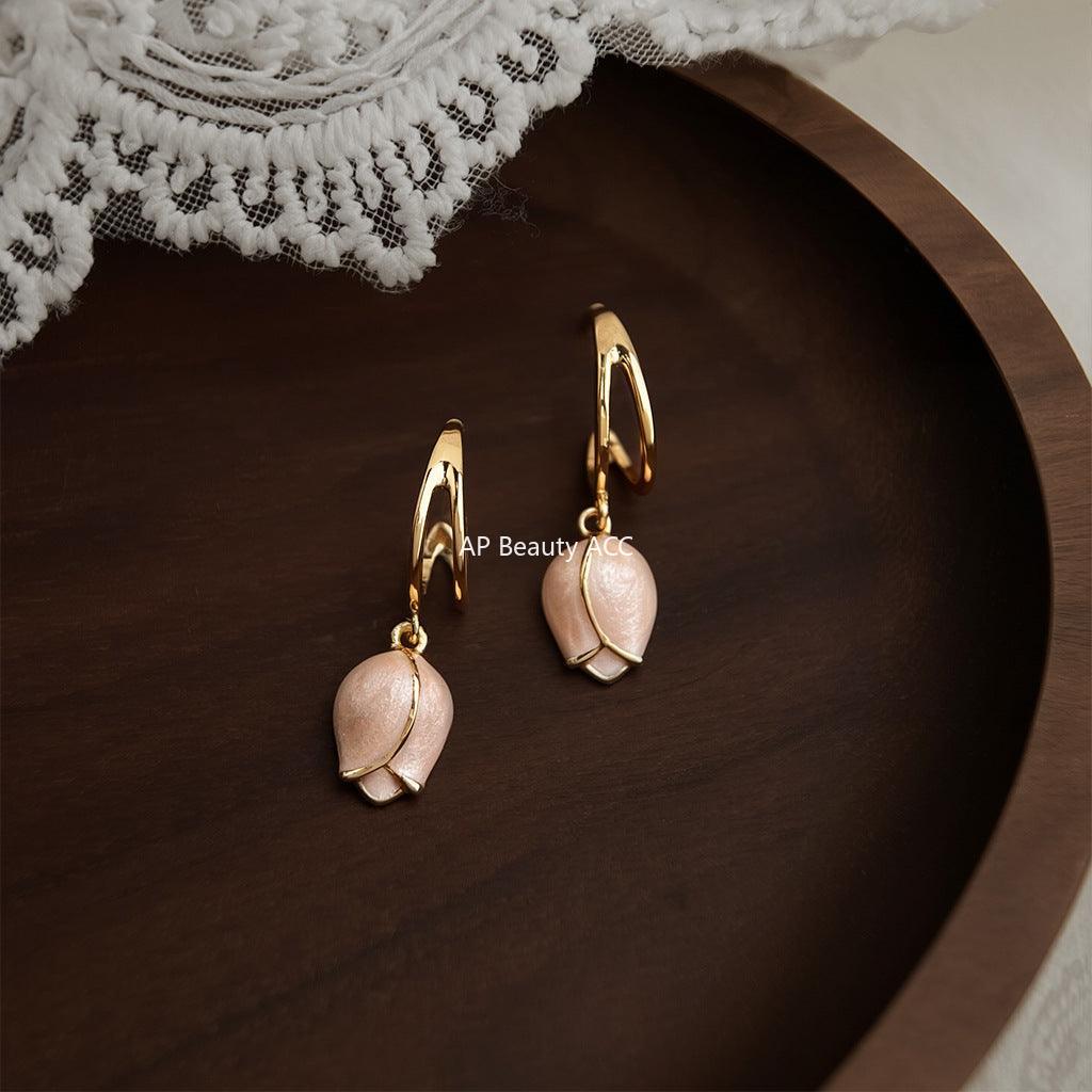 C관 - 핑크 플라워 14K 도금 925 은침 귀걸이 [5822] 25.04-2