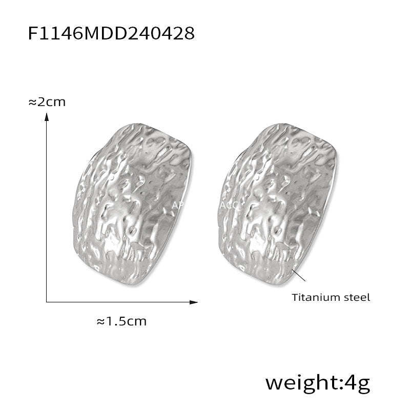 D관 - 트렌디 유니크 인기 티타늄 스틸 18K 도금 망치질 소라 기하학적 사각형 귀걸이 [F1145-6] 24.05-1