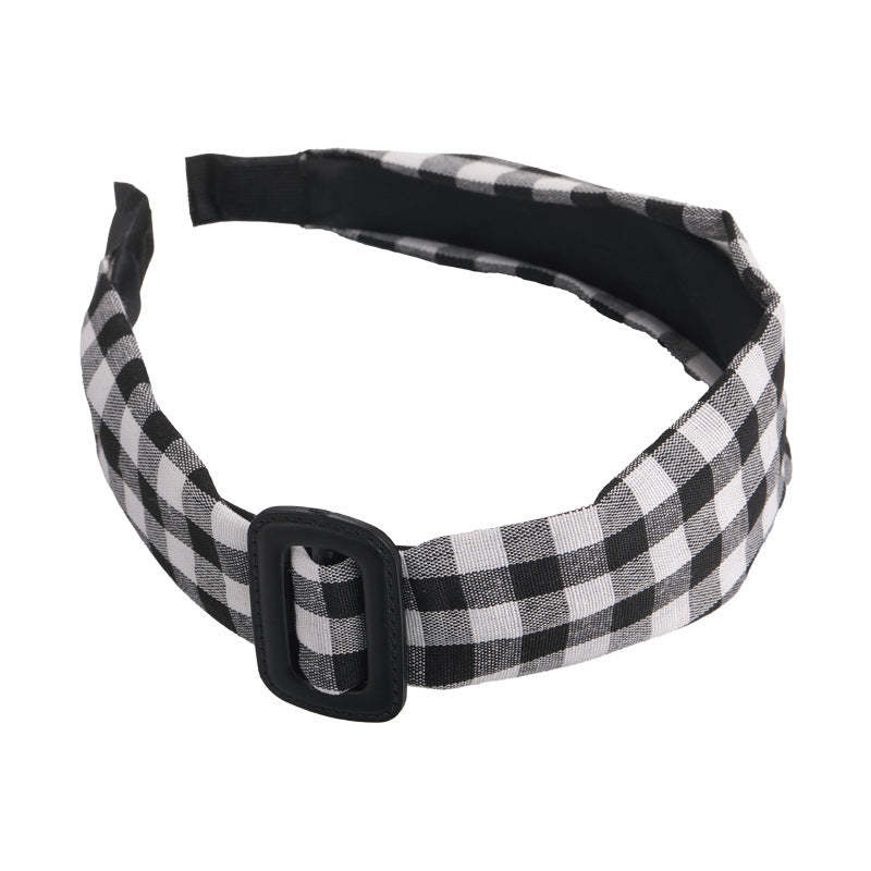 E관 - 클래식 블랙 화이트 체크 패턴 버클 머리띠 [27634] 25.11-1