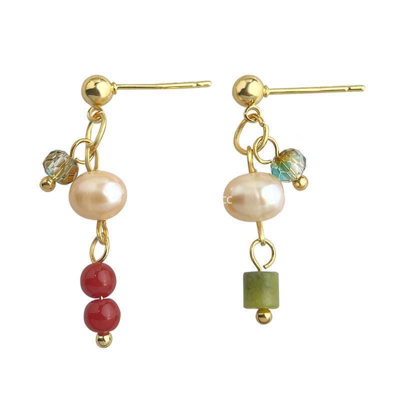 C관 - 담수 진주 비대칭 디자인 14K 도금 귀걸이 [5835] 25.04-2