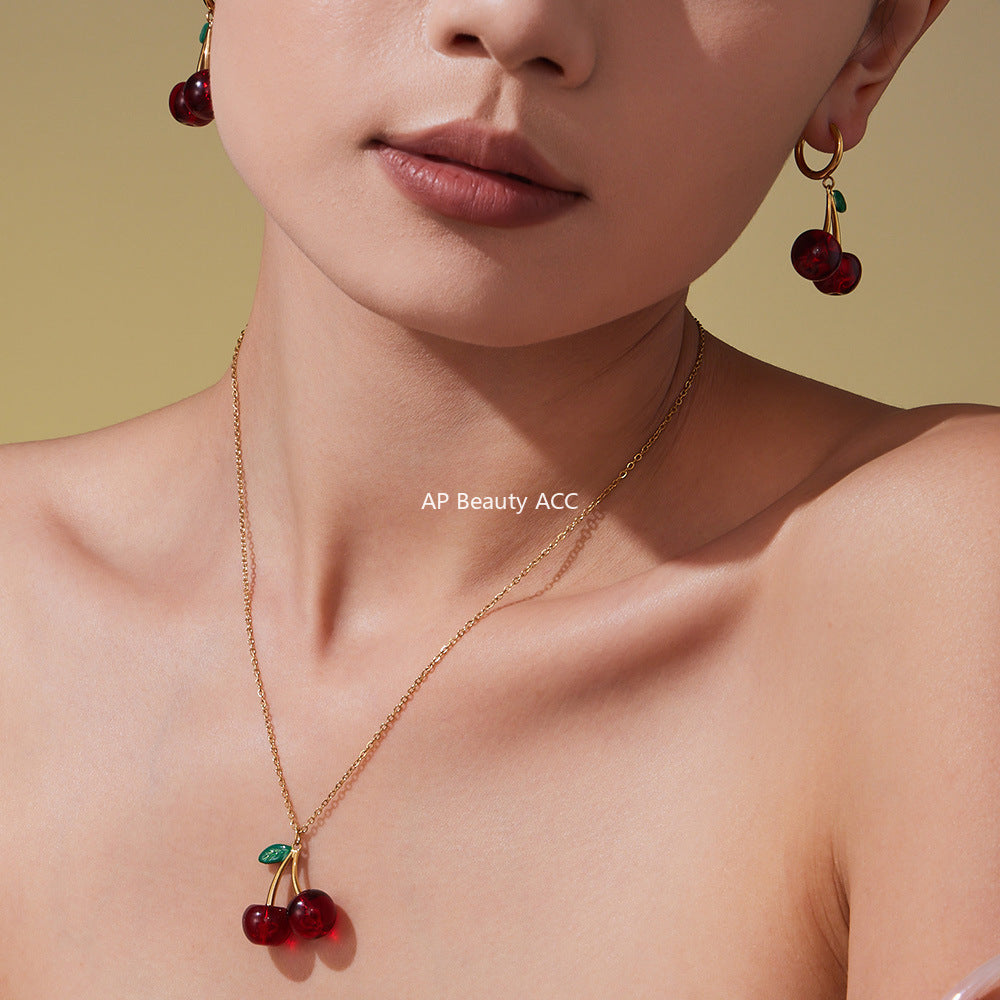 D관 - 스테인리스 스틸 체리 과일 펜던트 목걸이 귀걸이 [TXP423-TXF423] 25.10-2