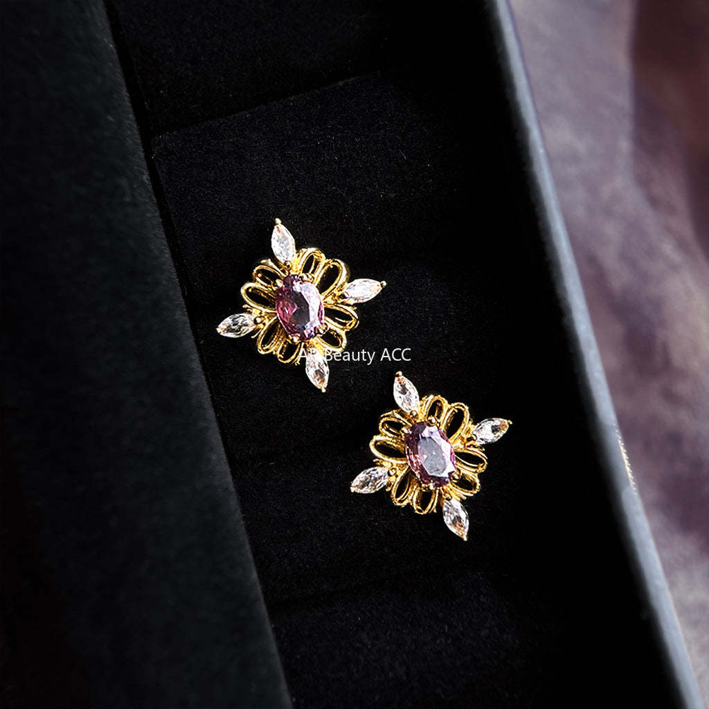 C관 - 퍼플 큐빅 문양 925 은침 귀걸이 [7106] 25.11-4