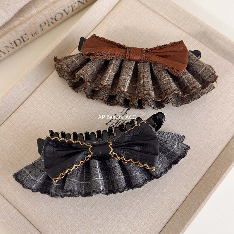 E관 - 체크 패턴 레이스 리본 집게핀 [27719] 25.11-4