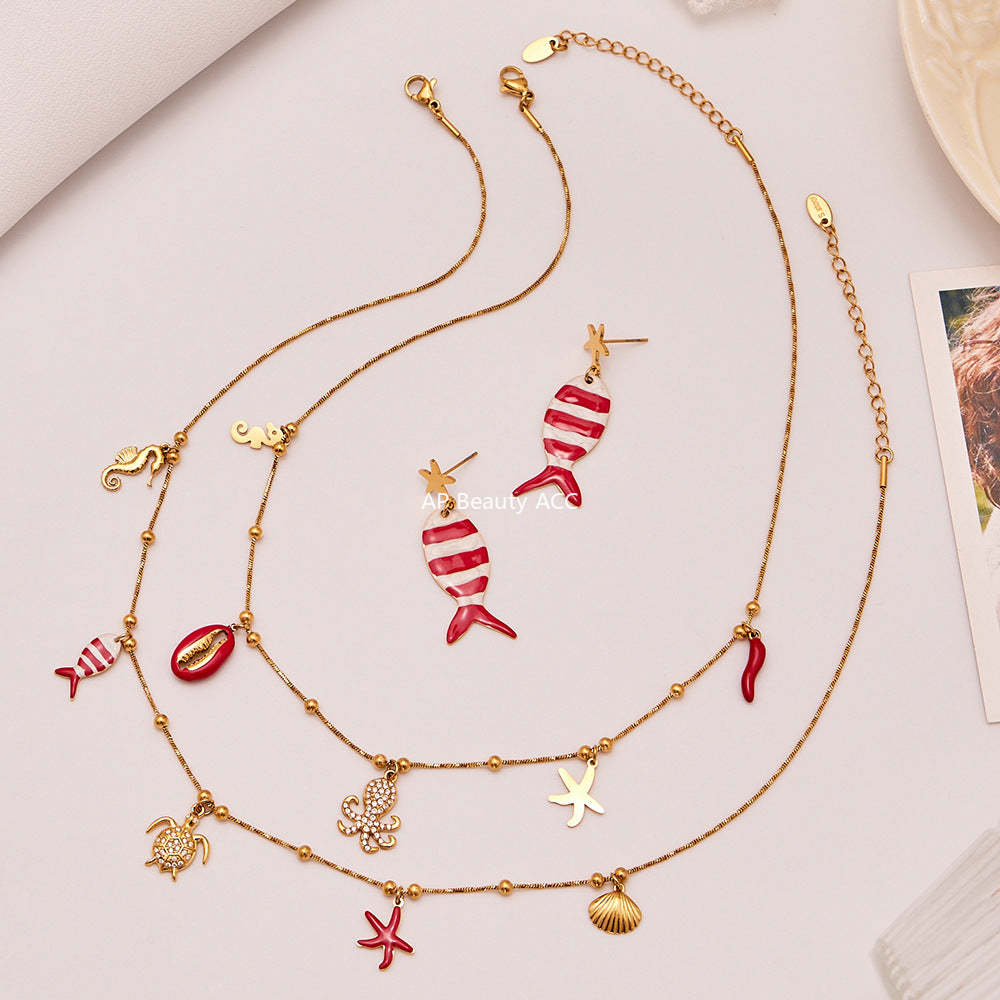 D관 - 스테인리스 스틸 문어 물고기 큐빅 펜던트 목걸이 팔찌 귀걸이 [TXP441] 25.10-4