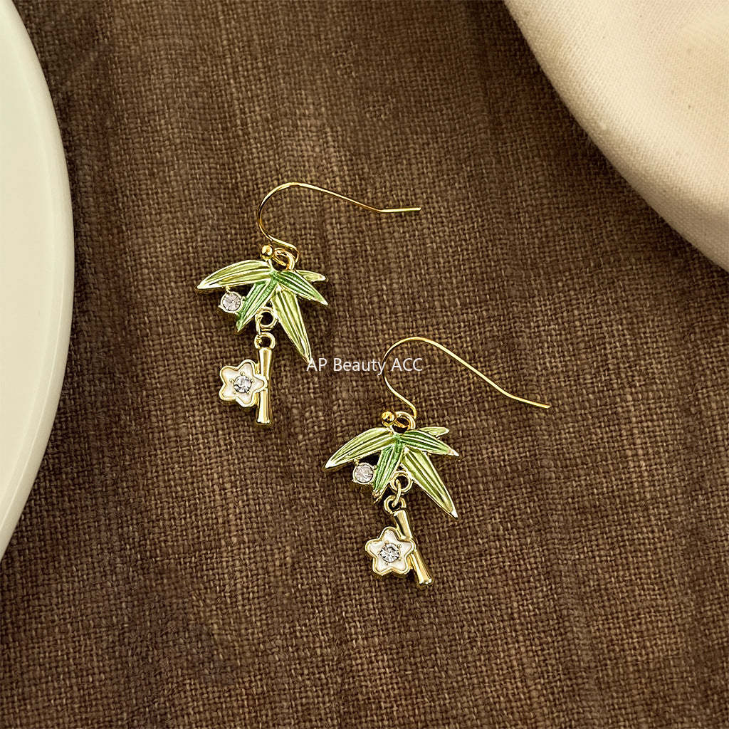 C관 - 대나무 잎 롱 드롭 디자인 은침 귀걸이 [5701] 25.03-2