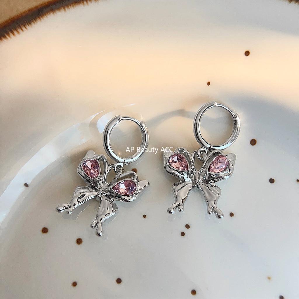 C관 - 귀엽고 상큼한 인스타 스타일 분홍색 유리 크리스탈 귀걸이 [3677] 24.03-5