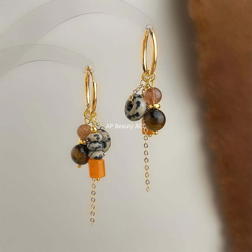 C관 - 925 은침 핸드메이드 천연석 호안석 아벤츄린 쿼츠 귀걸이 [6942] 25.10-5