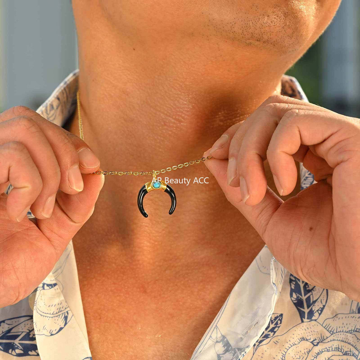 G관 - 스테인리스 스틸 터키석 달 모양 펜던트 목걸이 [PN-2230] 25.10-4