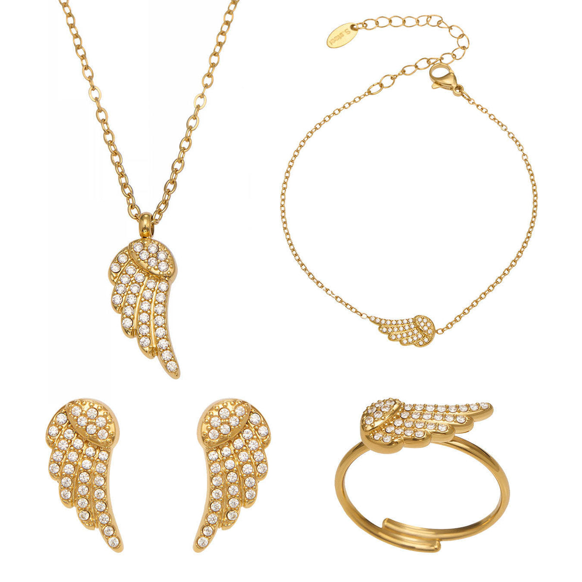 D관 - 스테인리스 스틸 날개 큐빅 18K 도금 팔찌 목걸이 귀걸이 반지 [TXP486] 25.11-4