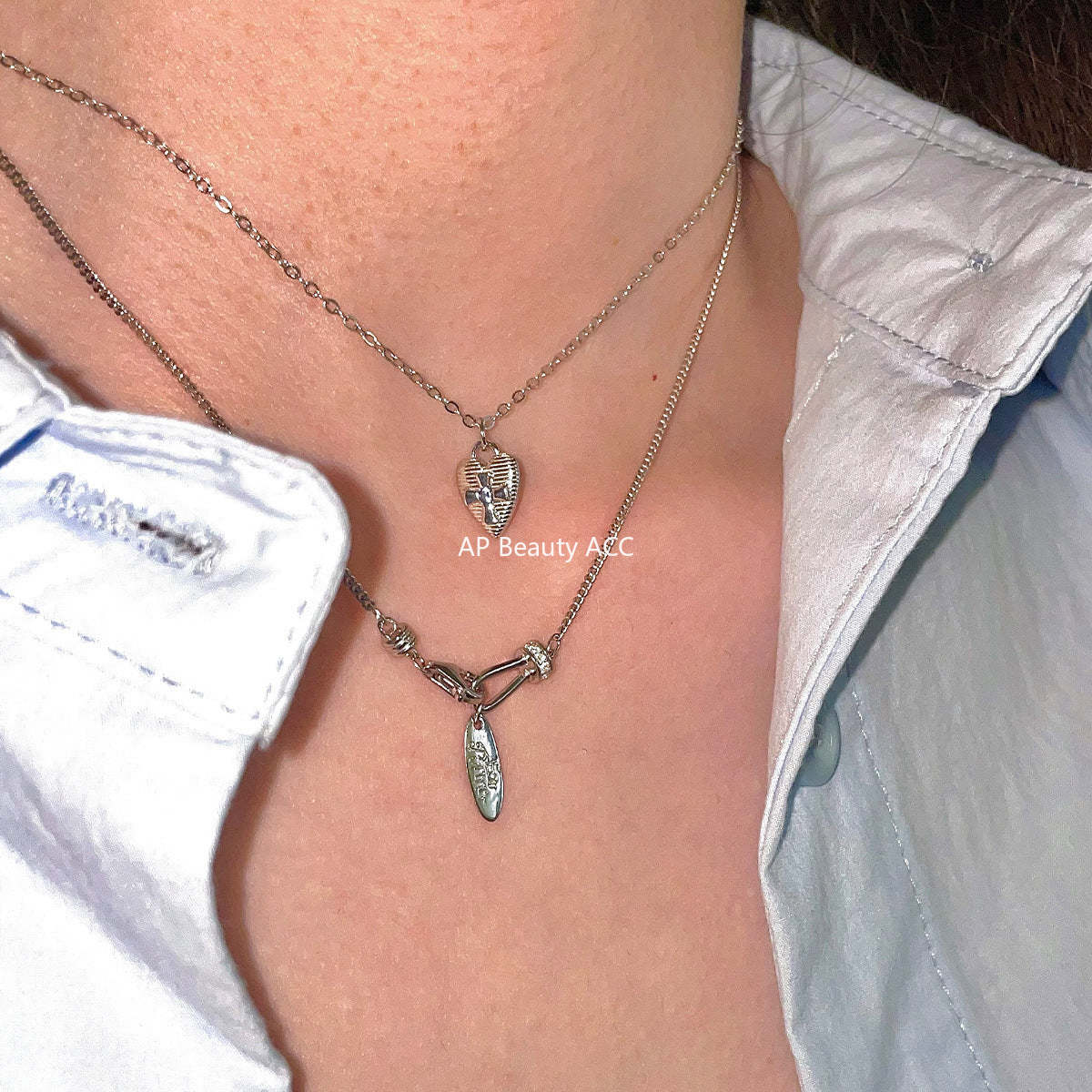 A관 - 925 실버 하트 십자가 큐빅 체인 목걸이 [XL-1209] 25.10-4