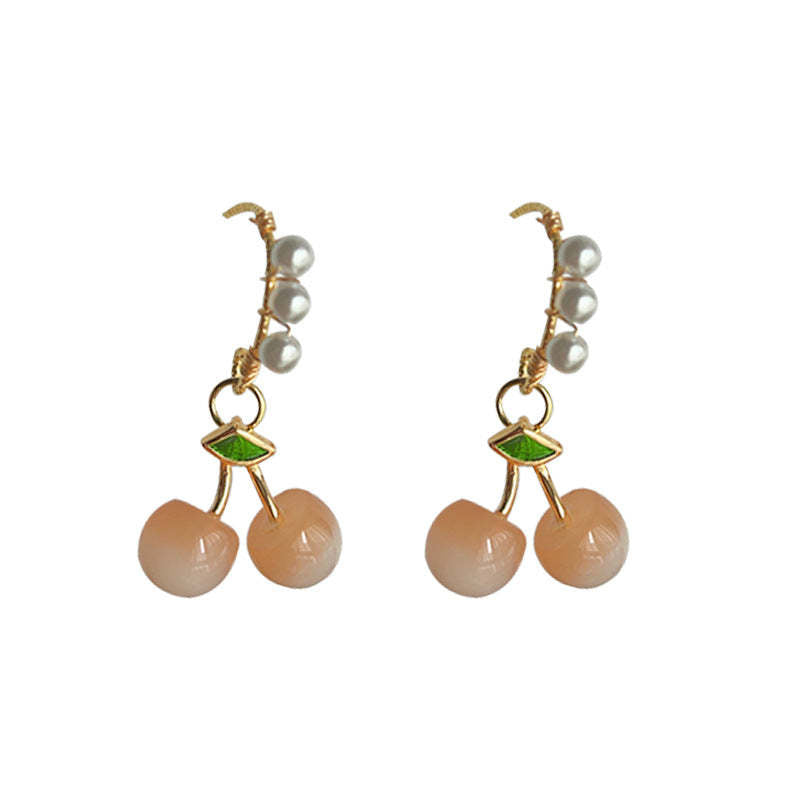 C관 - 14K 도금 여름 귀여운 체리 은침 귀걸이 [4155] 24.05-4