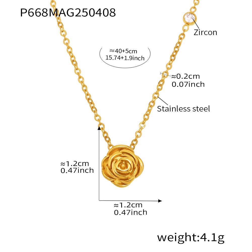 D관 - 로즈 플라워 큐빅 펜던트 스테인리스 스틸 18K 도금 목걸이 [P668-P873] 25.04-2
