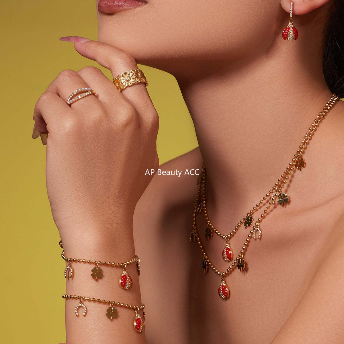 D관 - 스테인리스 스틸 무당벌레 큐빅 펜던트 목걸이 귀걸이 팔찌 발찌 [TXP479] 25.11-4