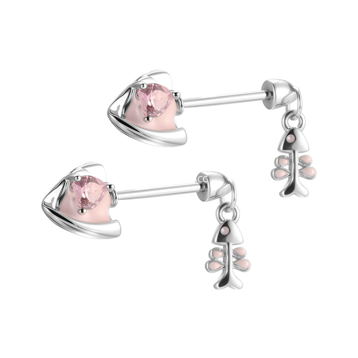 A관 - 티타늄 스틸 고양이귀 물고기뼈 하트 큐빅 귀걸이 [EH-4087] 25.10-1